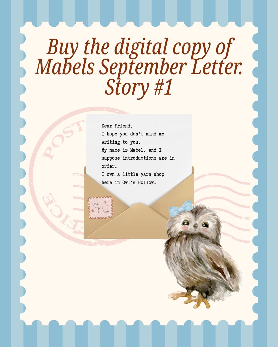 Mabel's Snail Mail Club: Story #1, September 2026 Wooly Owl Fibers