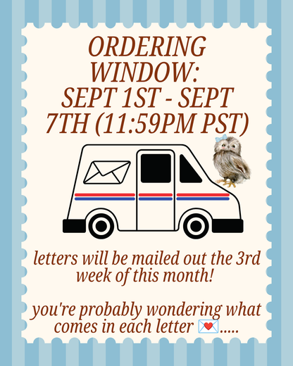 Owl's Hollow Postal Service with Mabel -  Snail Mail Monthly Subscription Wooly Owl Fibers