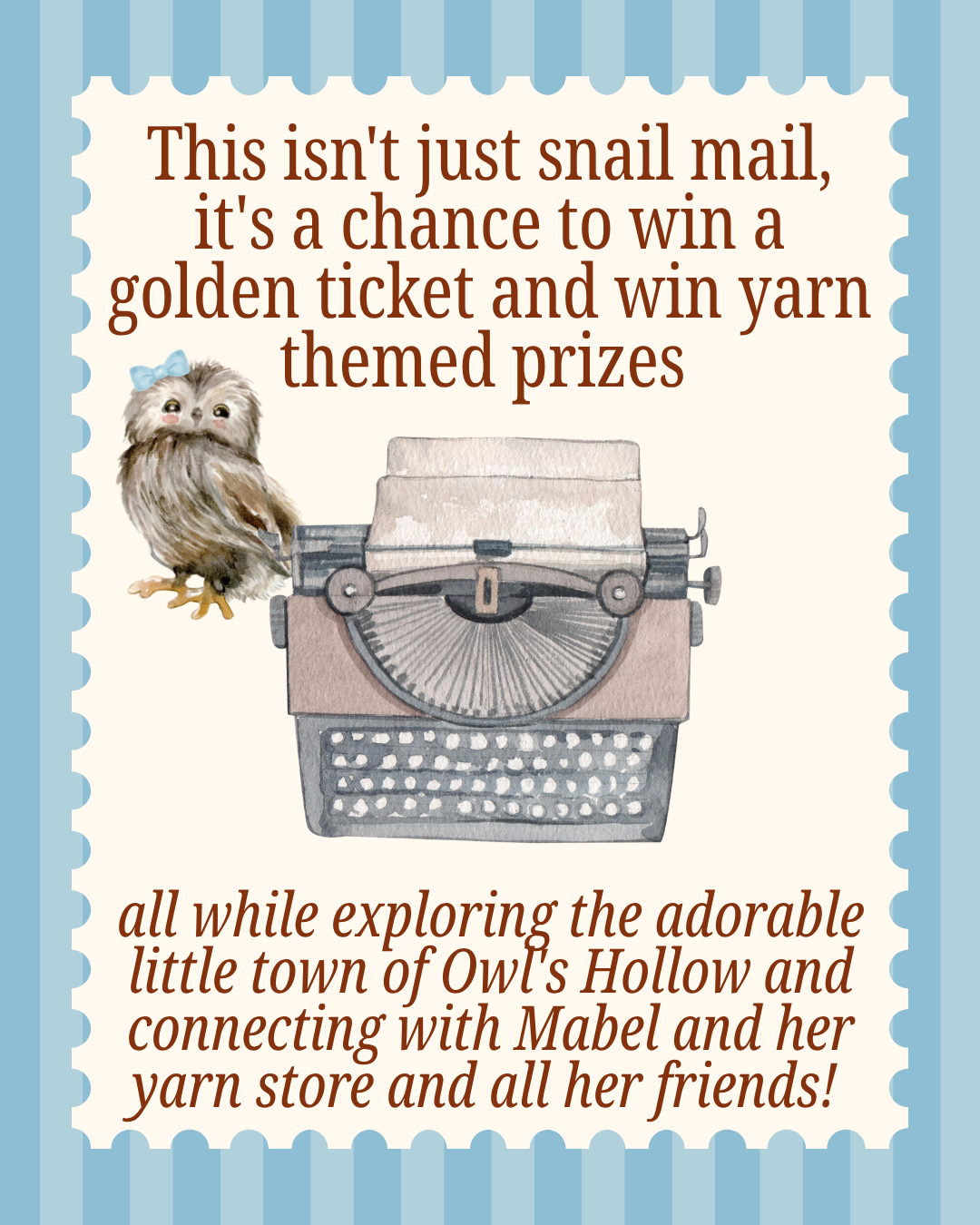 Owl's Hollow Postal Service with Mabel -  Snail Mail Monthly Subscription Wooly Owl Fibers