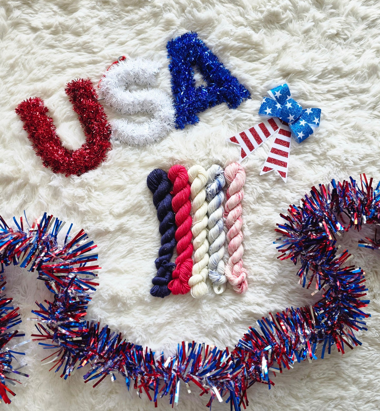Stars, Stripes & Sparkles Mini Skein Set + Themed Stitch Markers! Wooly Owl Fibers