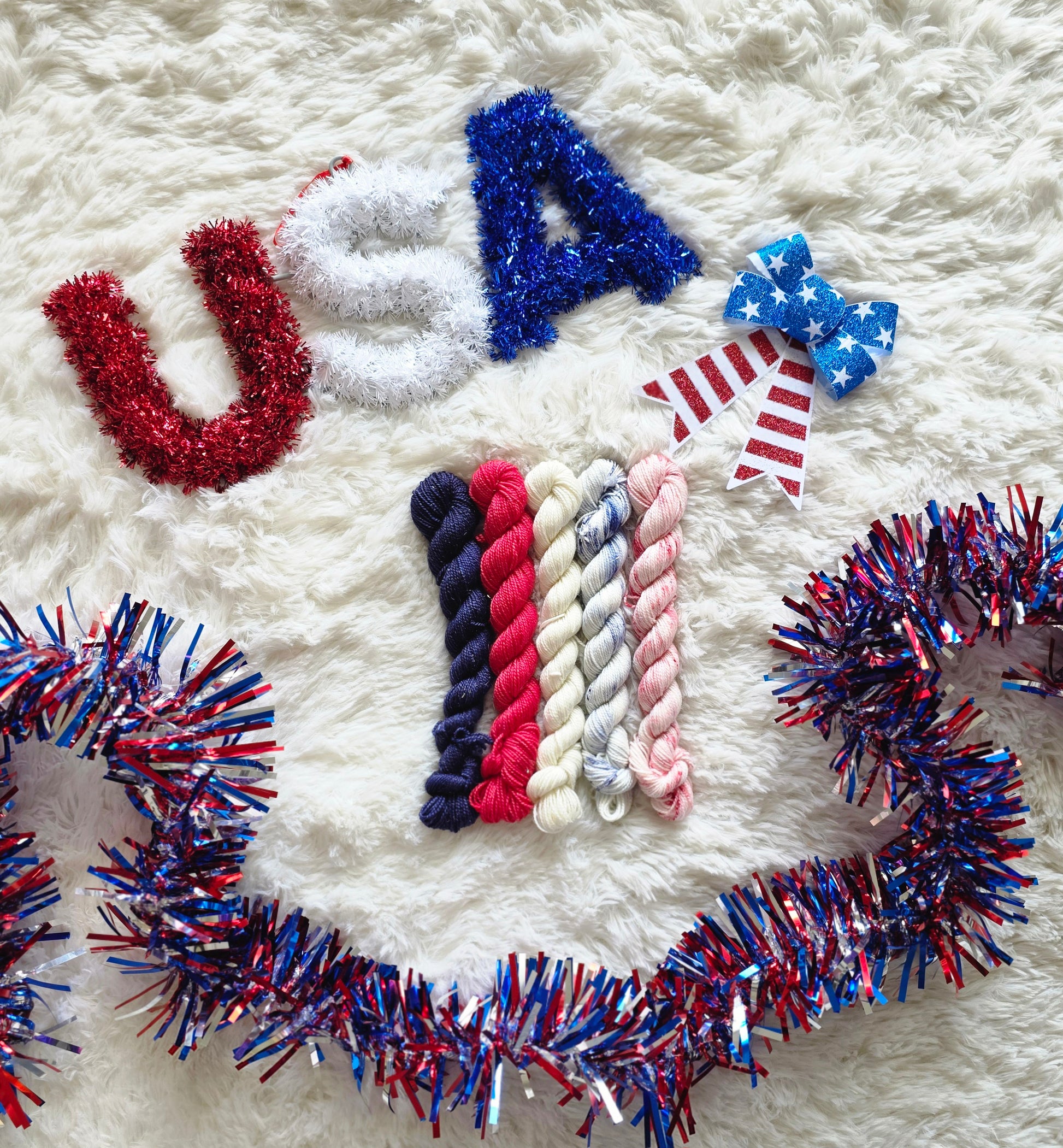 Stars, Stripes & Sparkles Mini Skein Set + Themed Stitch Markers! Wooly Owl Fibers