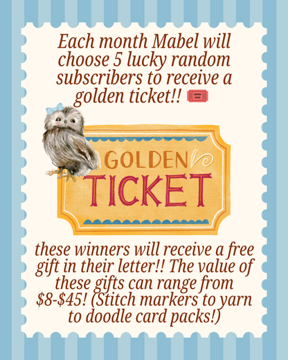 Owl's Hollow Postal Service with Mabel -  Snail Mail Monthly Subscription Wooly Owl Fibers