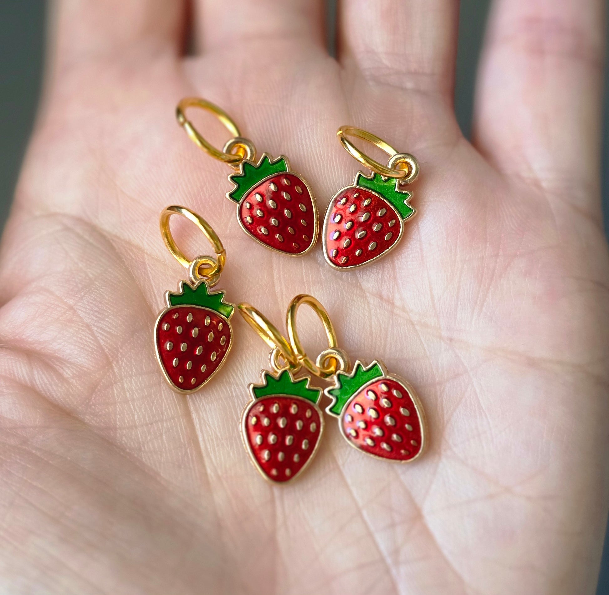 Strawberry Stitch Markers (set of 5) Wooly Owl Fibers